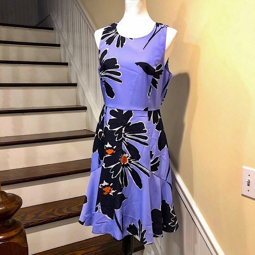JCREW Lilac Navy Large Floral Sleeveless Round Neck Fit & Flare Dress Sz 6 NWT